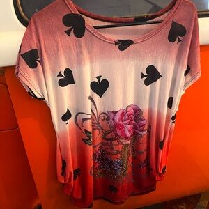 Red Gradient Floral T-Shirt